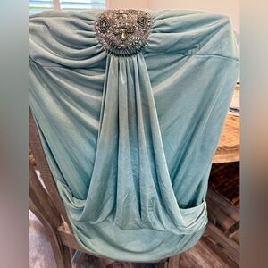 Studio Y Teal Embellished Pleated Halter Top